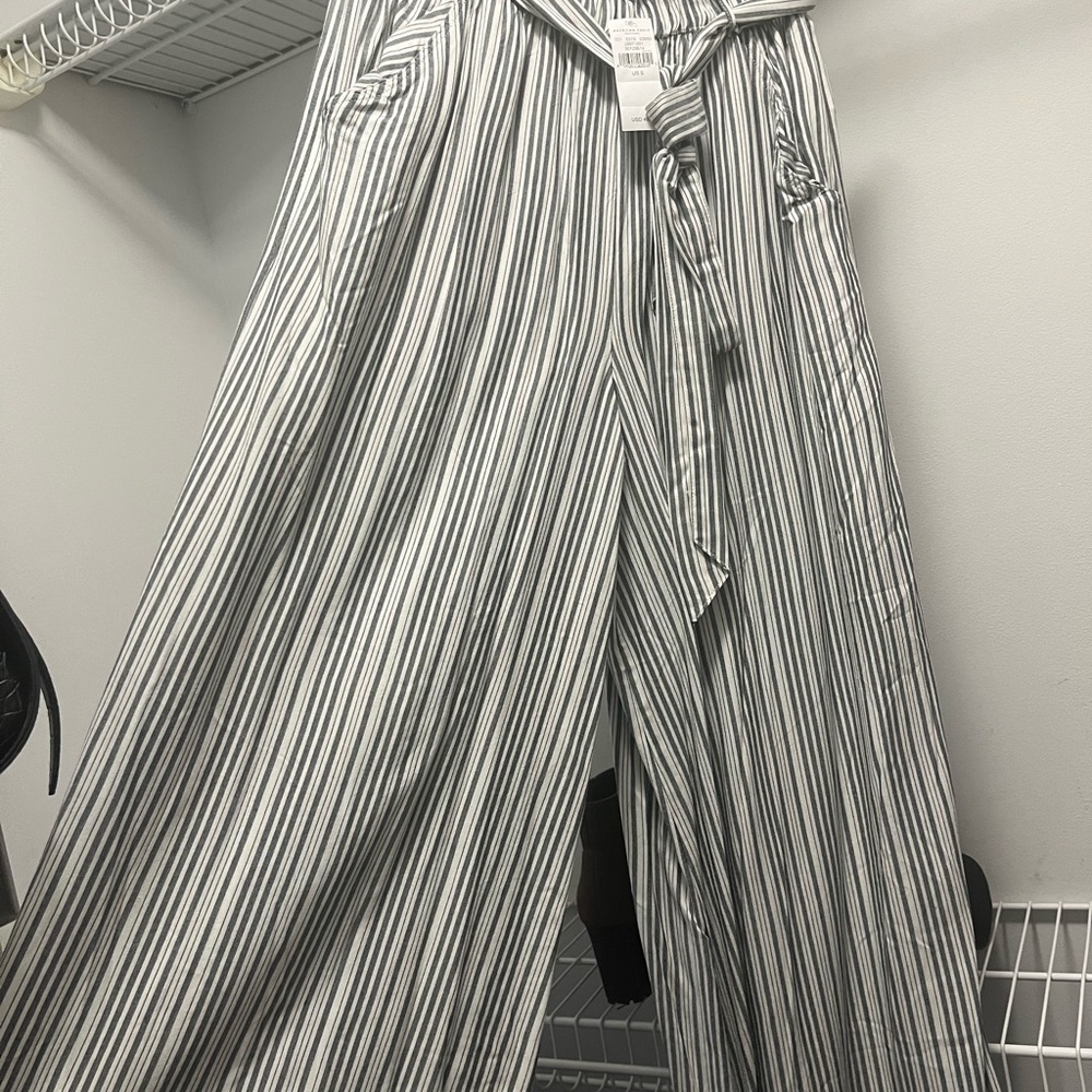 Striped Wide-Leg Pants with Belt